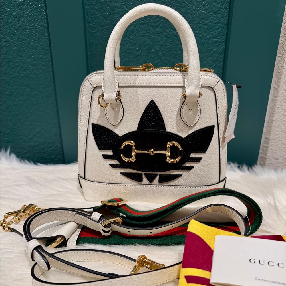 NEW Gucci X Adidas Horsebit 1955 Horsebit Mini Bag White/Black